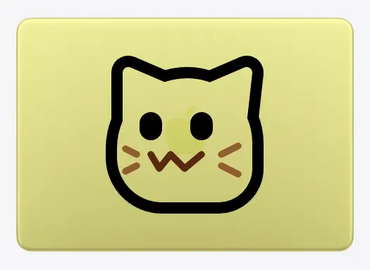 A top-down photo of a closed, yellow macbook neo. the black outlines of a neocat have been edited onto the macbook